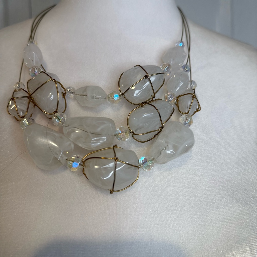 Necklace, Statement Wire Wrapped Stone Necklace G… - image 4